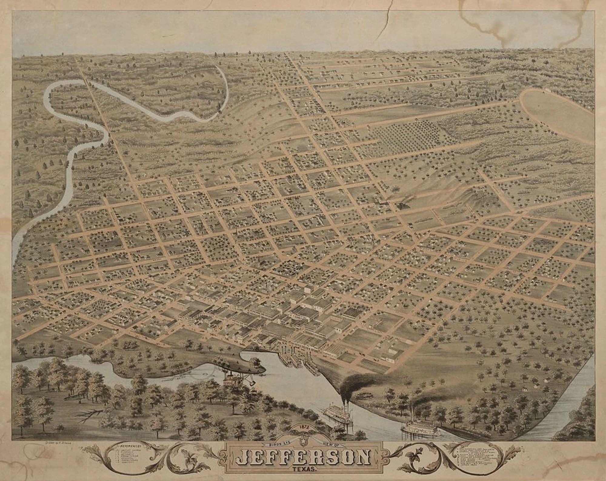 Historic map of Jefferson, Texas river port era